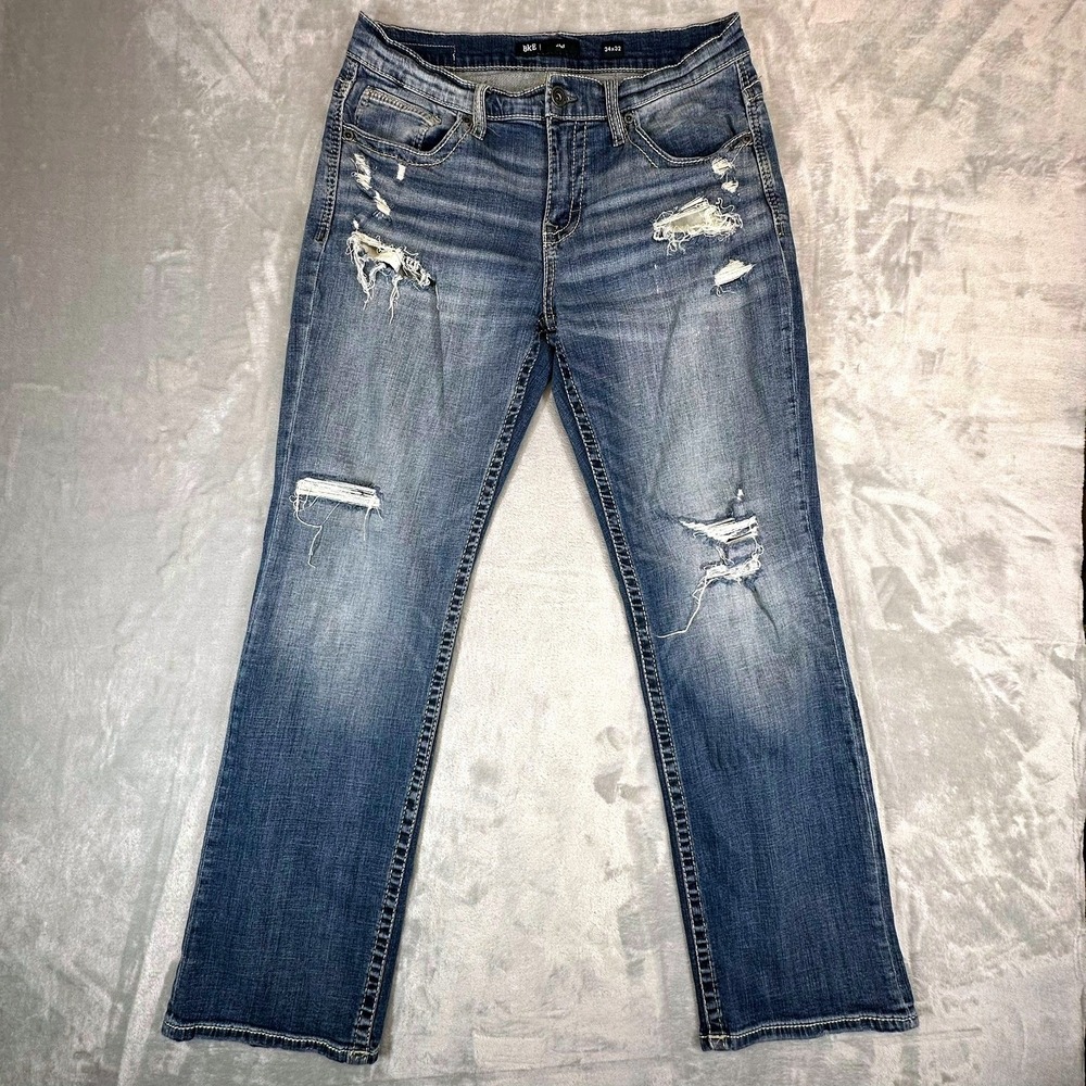 BKE Jeans Mens 34x32 Blue Jake‎ Straight Leg Distressed Denim Pants
